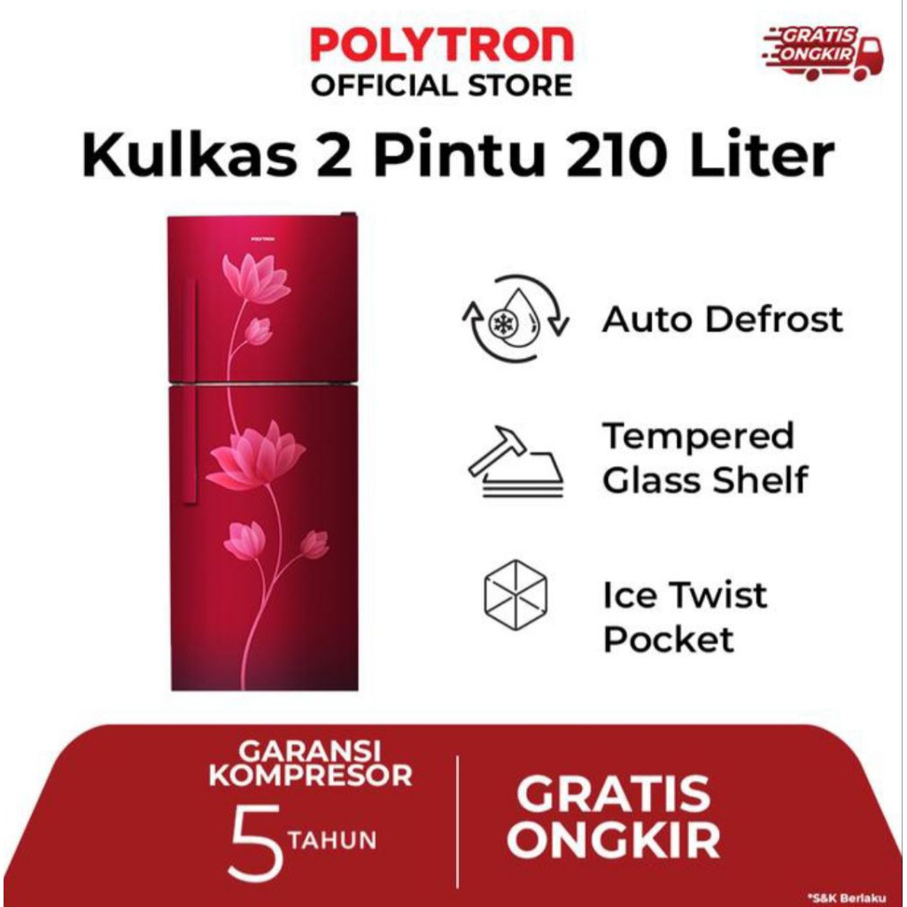 KULKAS POLYTRON 2PINTU PRB 219 LEMARI ES KULKAS 2 PINTU 210 LITER / PRB219 GARANSI RESMI LAMPUNG