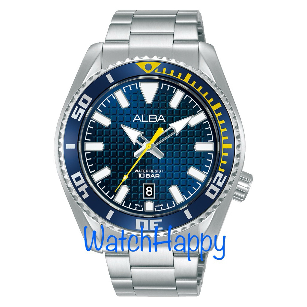 JAM TANGAN ANALOG PRIA ALBA AS9N97X1 / AS9N97 / AS9N97X QUARTZ MOVEMENT BLUE PATTERNED DIAL SILVER S