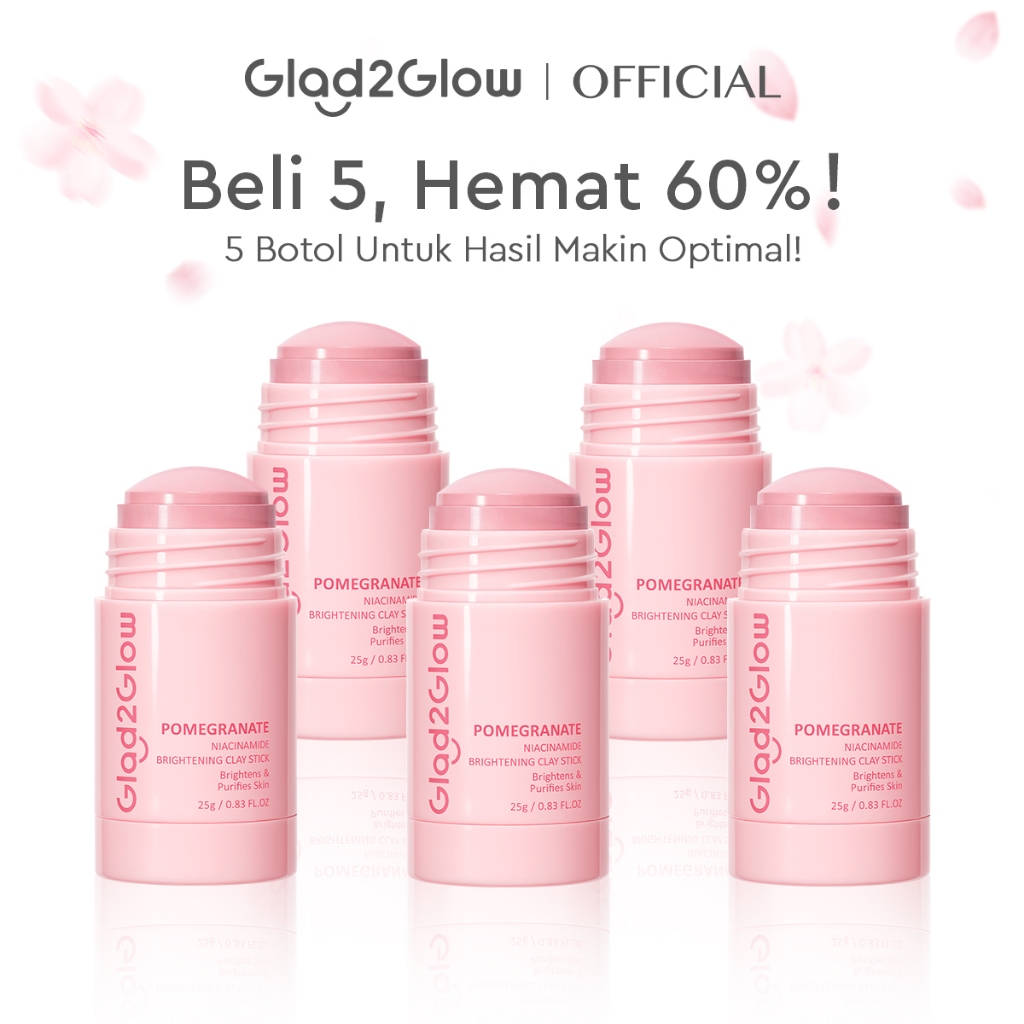 [Hemat 5PCS]Glad2Glow Clay Stick&Face Mask Complete Series-Pomegranate Brightening/Mugwort Salicylic