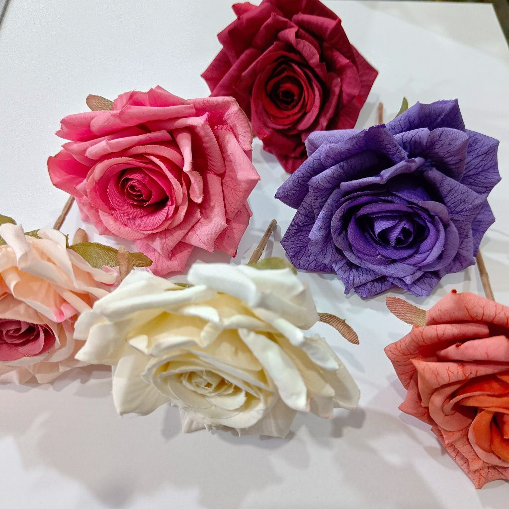 tangkai bunga mawar kain premium / cucuk semanggi mawar / semanggi mawar / bunga untuk hairdo sanggu