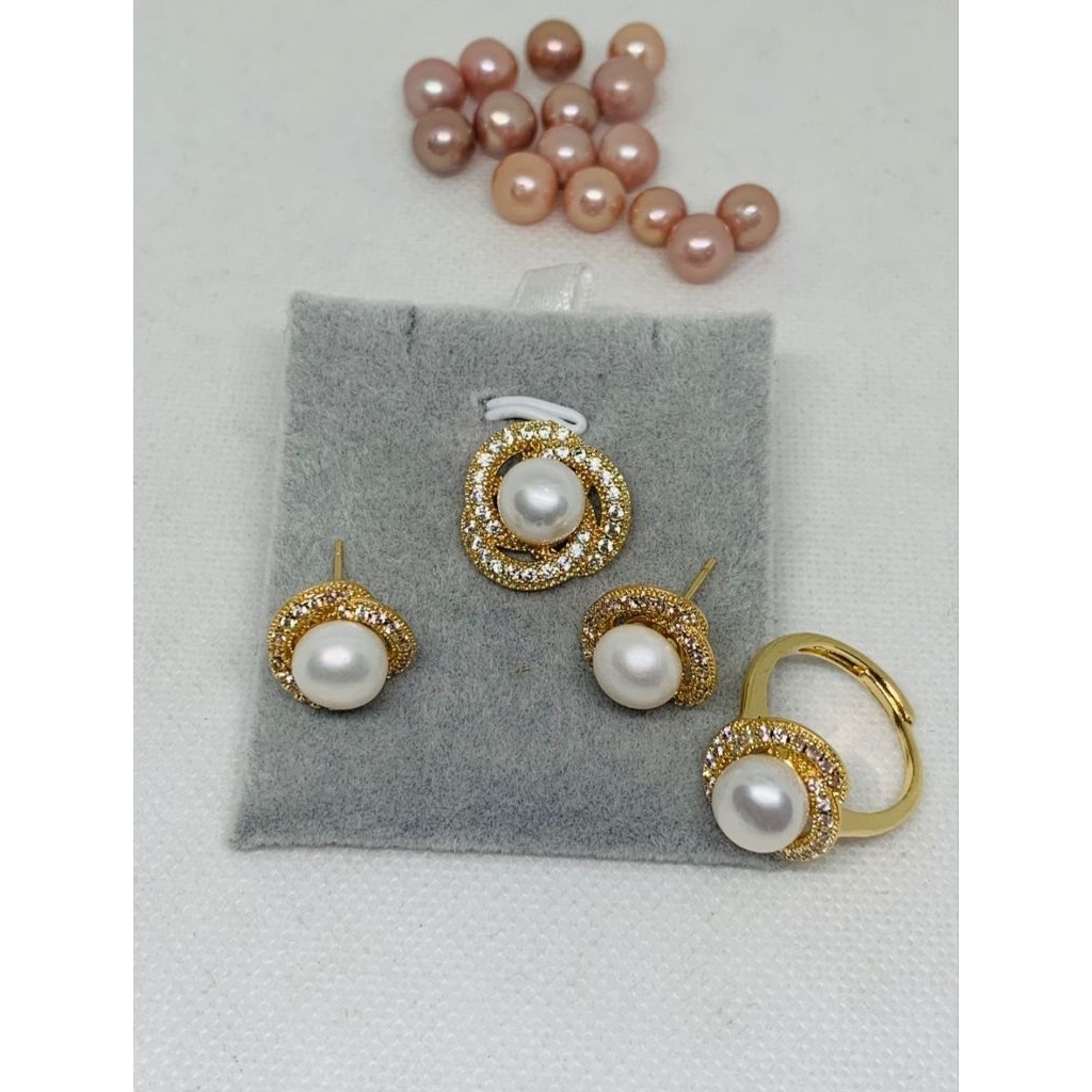 set perhiasan mutiara asli lombok 3 in1 lengkap box