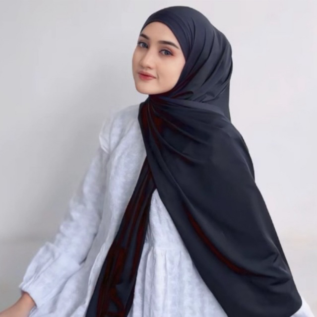 PASHMINA INSTAN OVAL JERSEY Jilbab Hitam  Muslim Kerudung Panjang