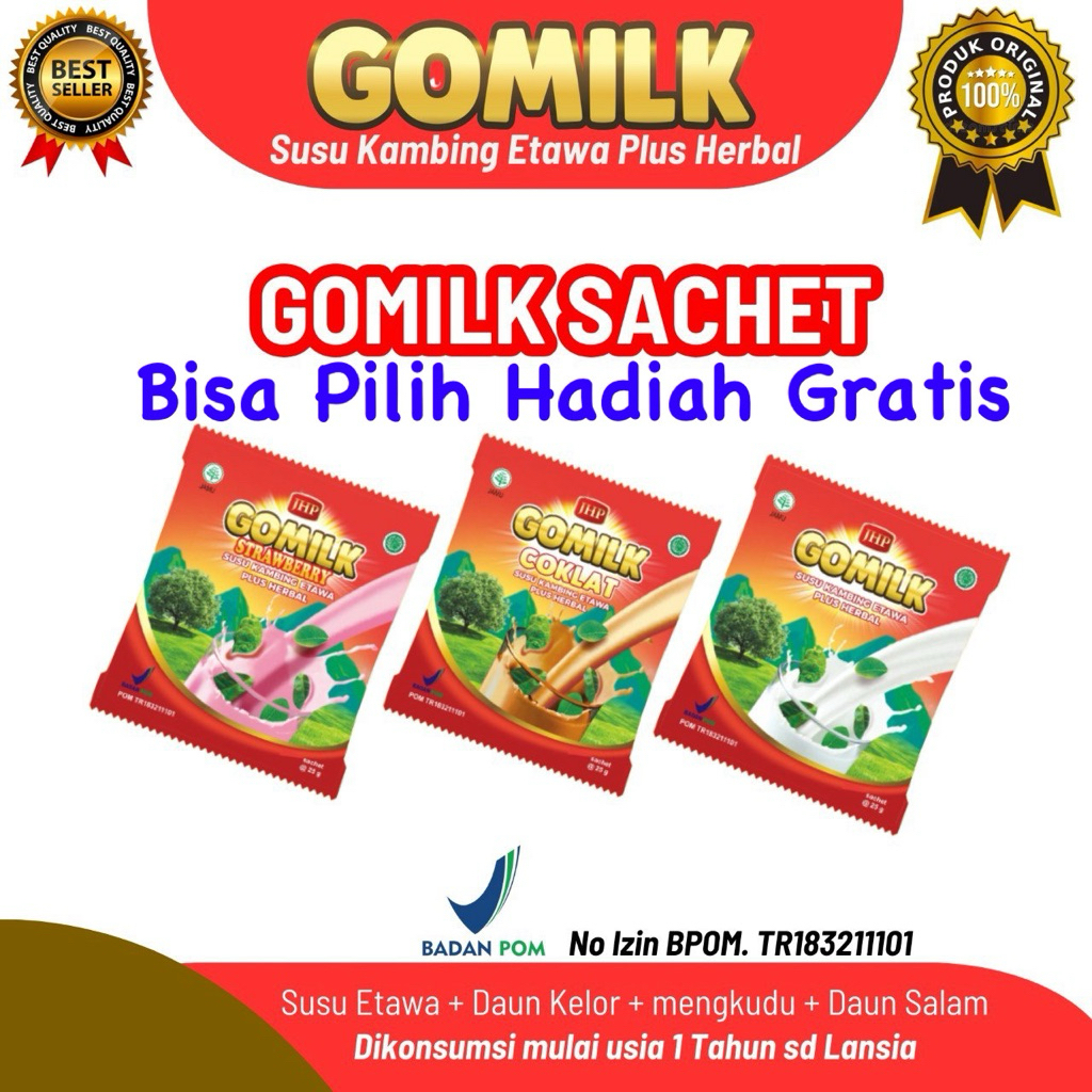 

Susu Kambing Etawa GOMILK 1 Sachet– Herbal Nafsu Makan, Maag, Asam Urat, Tulang Kuat