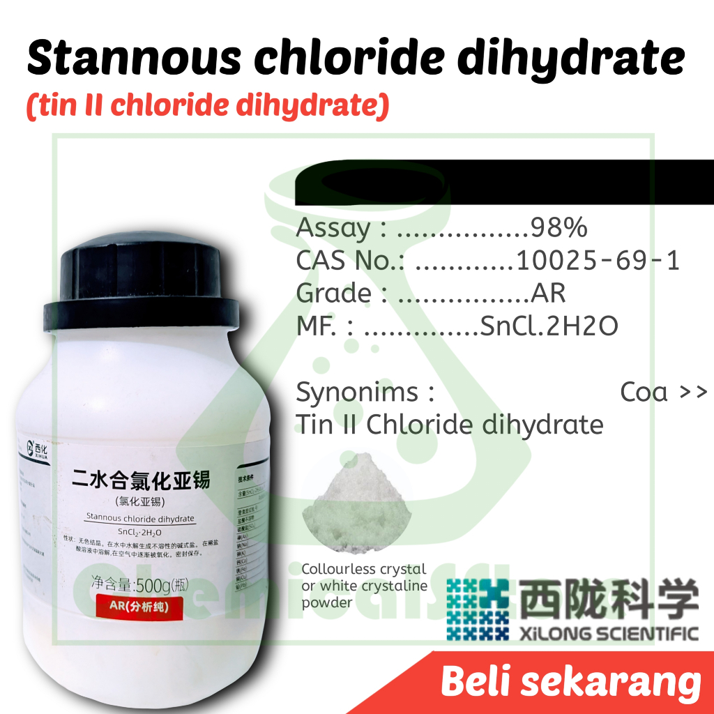 Stannous Chloride Dihydrate (Tin II dihydrate) AR | Xilong Repack 100g
