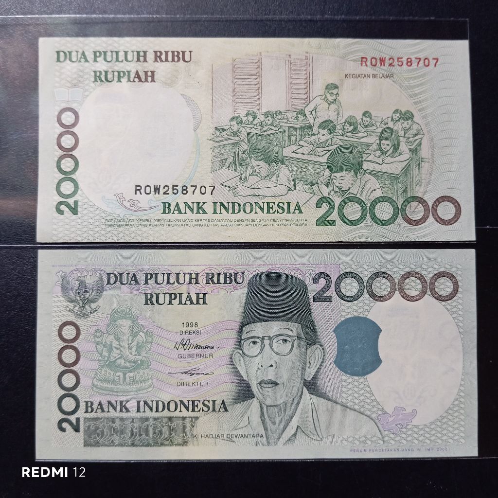 uang kertas 20000 rupiah kihajar dewantara 1998 gres baru asli