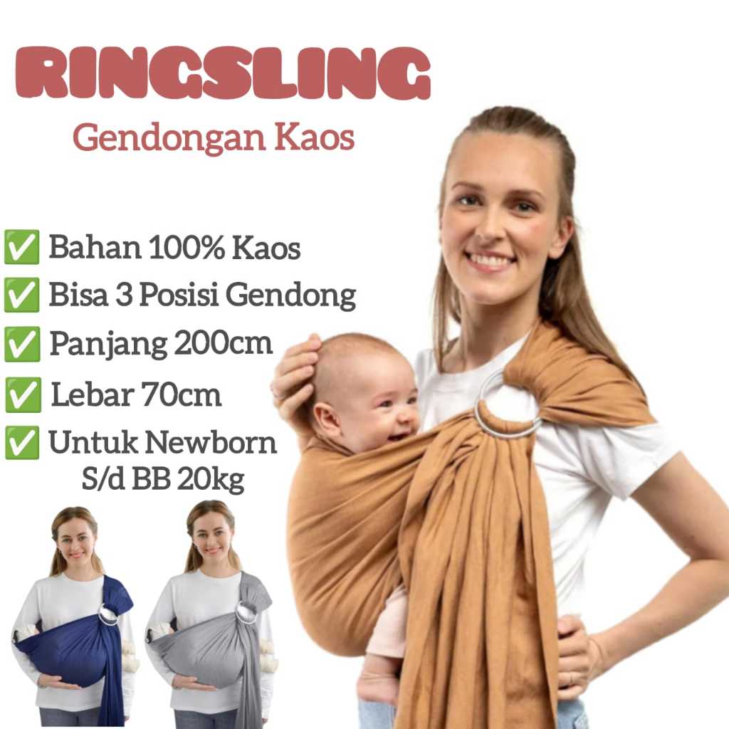 Gendongan Bayi Ring Sling Kaos Premium Polos Praktis
