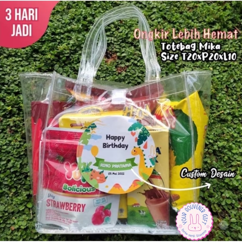 

Tas mika PVC 20x20x10 costum foto tas souvenir ulang tahun/promosi