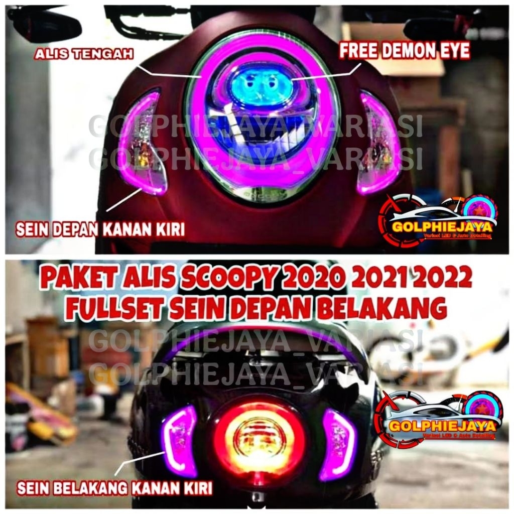 Paket lampu alis drl scoopy new free devil eyes satu set led alis belakang scoopy terbaru