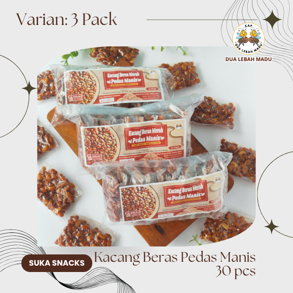 

[3 PACK] SS - KACANG BERAS PEDAS MANIS 30 PCS - DUA LEBAH MADU - KACANG BERAS MERAH - OTOK - BALADO