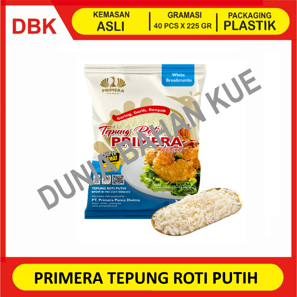 

(KEMASAN ASLI) PRIMERA TEPUNG ROTI PUTIH WHITE / PRIMERA PANIR PANKO WARNA PUTIH 225 GR - 1 BAG 40 PCS
