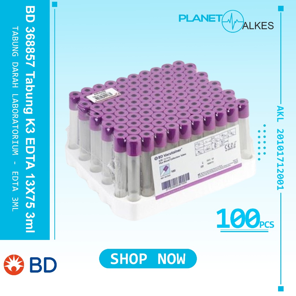 Tabung Vacutainer K3 EDTA 3ml 13X75 BD 368857 Tabung Darah EDTA K3 Pet  ED. 09/2026