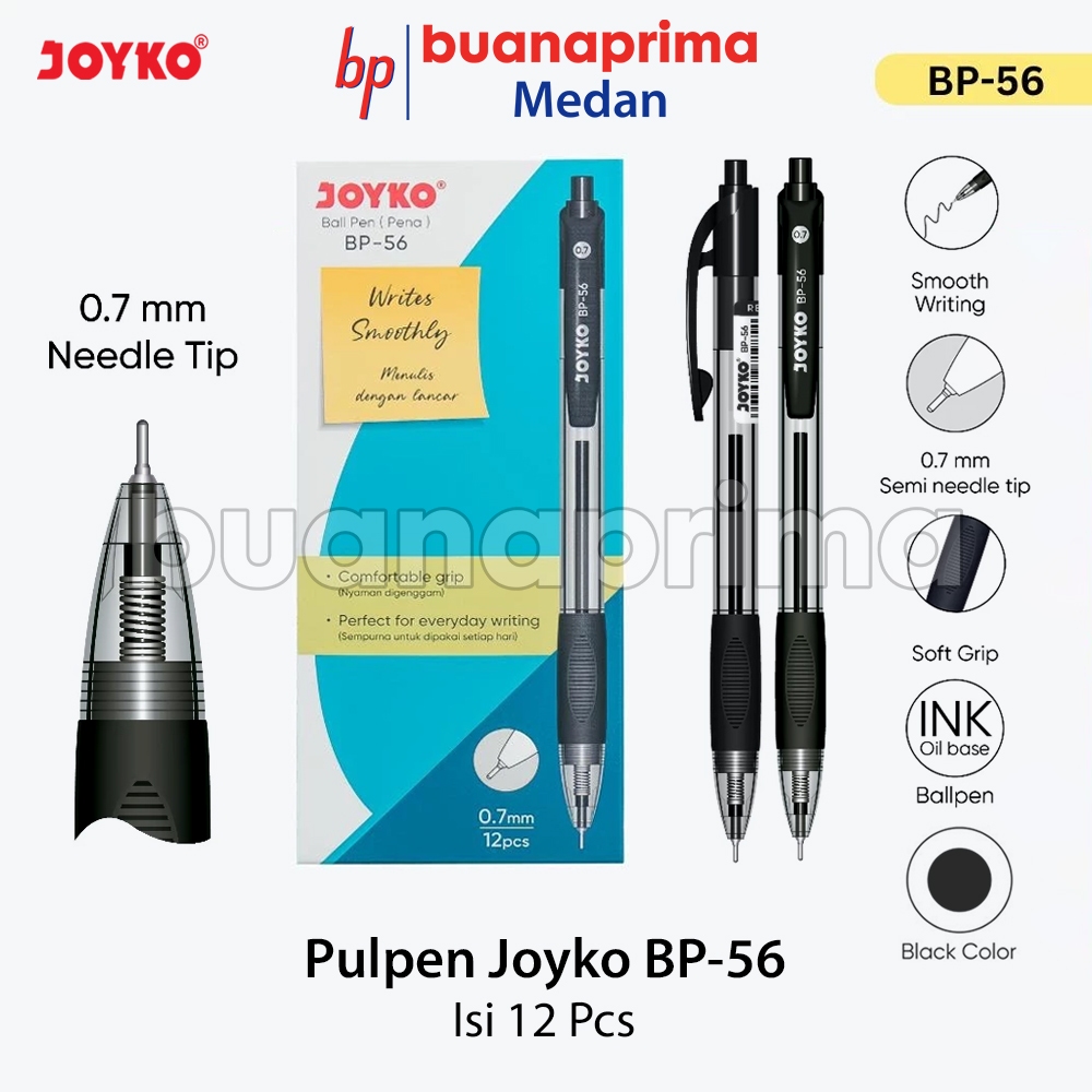 

Pulpen JOYKO BP-56 1 Box isi 12 Pcs Tinta Hitam Tip 0.7 mm Pena Ball Pen Ballpoin Bolpen Lusinan
