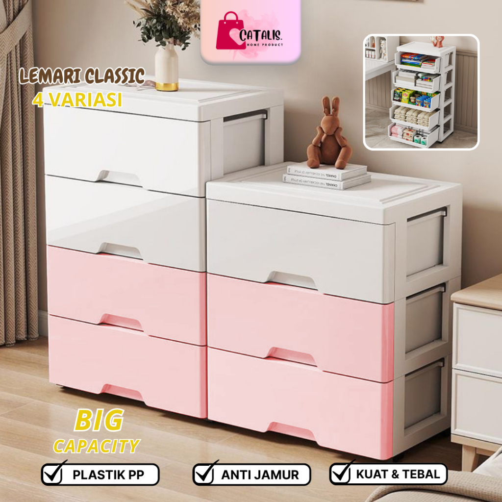 Catalis | Lemari Pakaian Plastik Susun / Lemari Plastik Pink Putih / Lemari Pakaian Plastik Susun