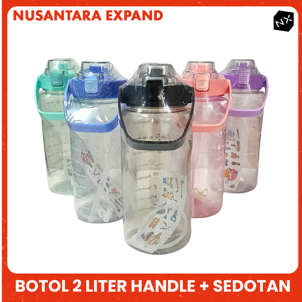 Botol Minum 2 Liter Handle + Sedotan