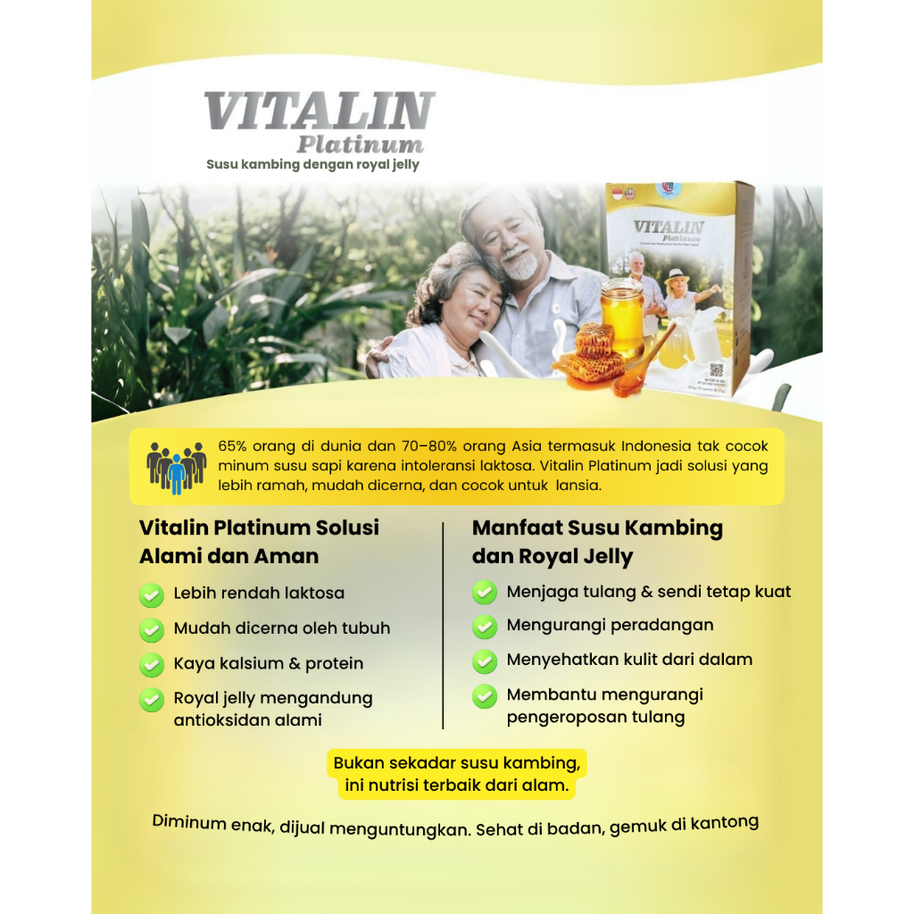

Vitalin Platinum - Susu Kambing Rendah Laktosa dengan Tambahan Royal Jelly