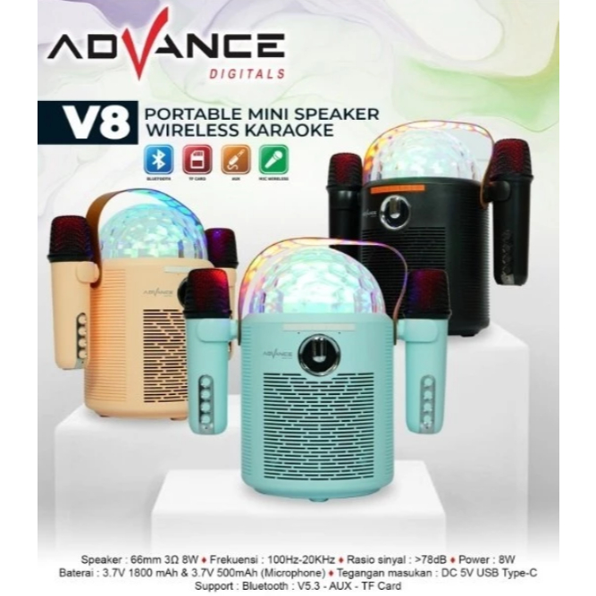 ADVANCE PORTABLE MINI KARAOKE BLUETOOTH V-8 FREE 2 MIC