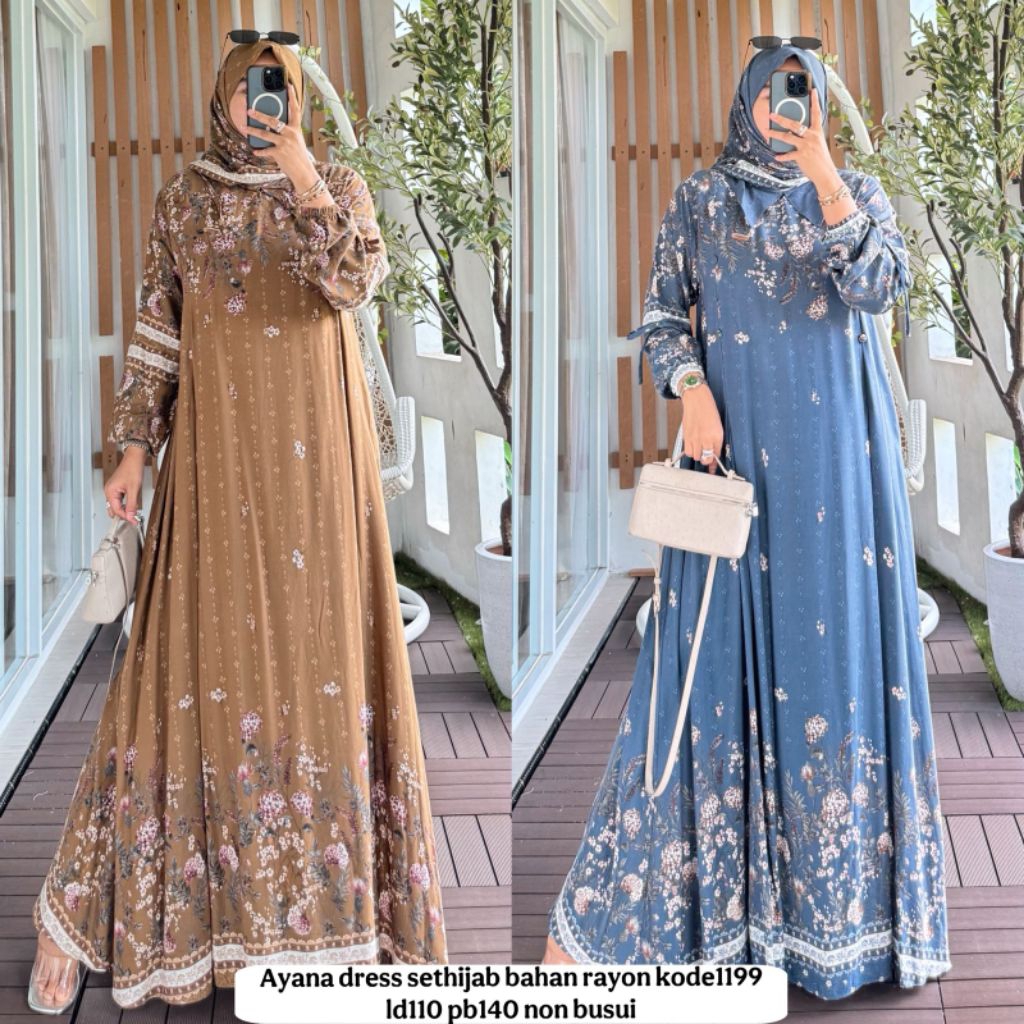 AVR Gamis Sethijab Ayana Kode 1162 Bahan Rayon Motif Bunga Kecil Kerah Colar 4 Warna
