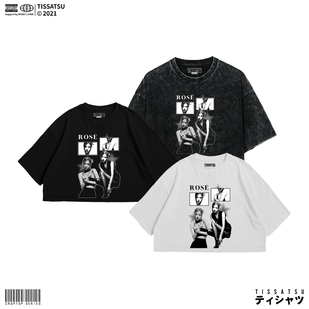 TISSATSU Crop Top Rose BLACKPINK Oversize Washed / Wash Crop Tee Slimfit BP-35