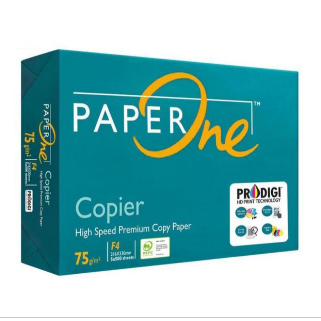 

Paper One Kertas Hvs ukuran F4 (216 x 330 mm) 75 Gram / F4 80 Gram - Rim isi 500 Sheets.