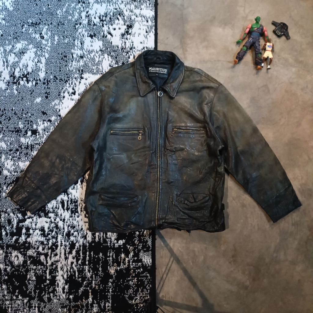 Vintage Leather Jacket Green Patina Mauritius Model Detroit