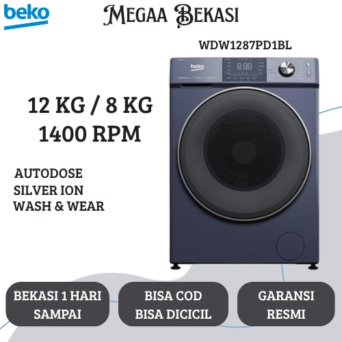 BEKO MESIN CUCI DAN PENGERING 12KG / 8KG WDW1287PD1BL WDW 1287 PD1BL FRONT LOADING GARANSI RESMI