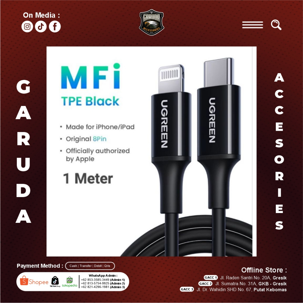 UGREEN CABLE C TO LIGHTNING 1M BLACK / 90493