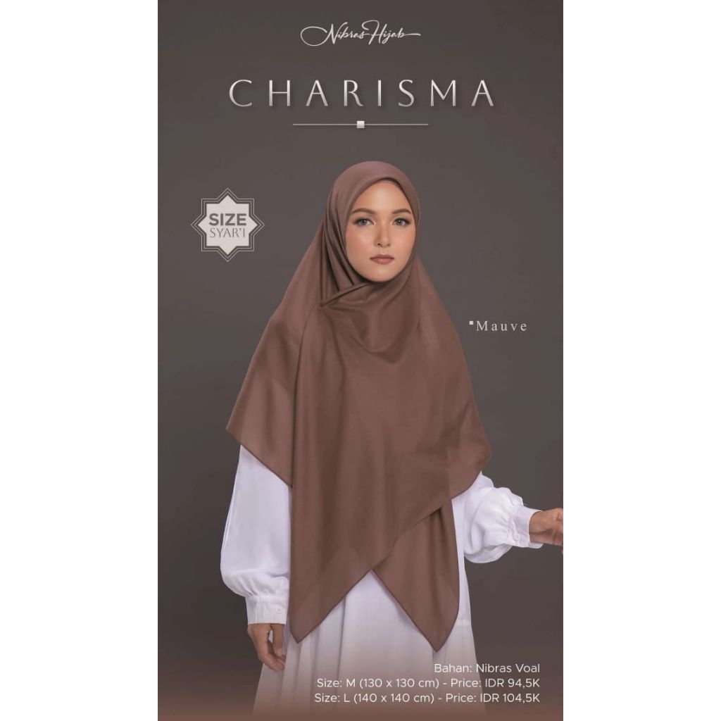 Nibras Hijab Charisma Warna Mauve Ukuran 130x130 dan 140x140 Bahan Nibras Voal Jilbab Segi Empat Pol