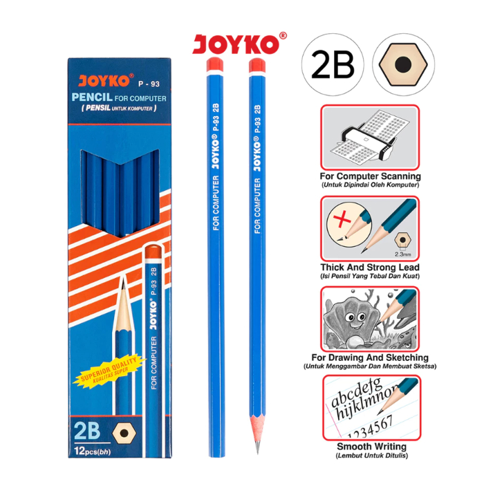 

(1 PAK) 12 PCS Pensil JOYKO 2B P-93 / Pencil Pensil Joyko P-93 2B / Pensil 2B Joyko P 93 / Joyko P93