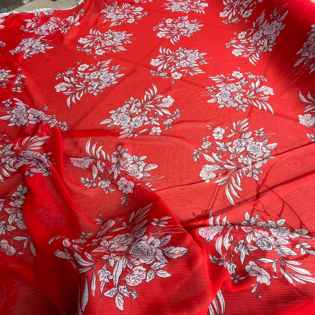 Kain Ceruty Yoryu - Kain Merah Putih - Kain Sifon Kembang - Kain Sifon Motif