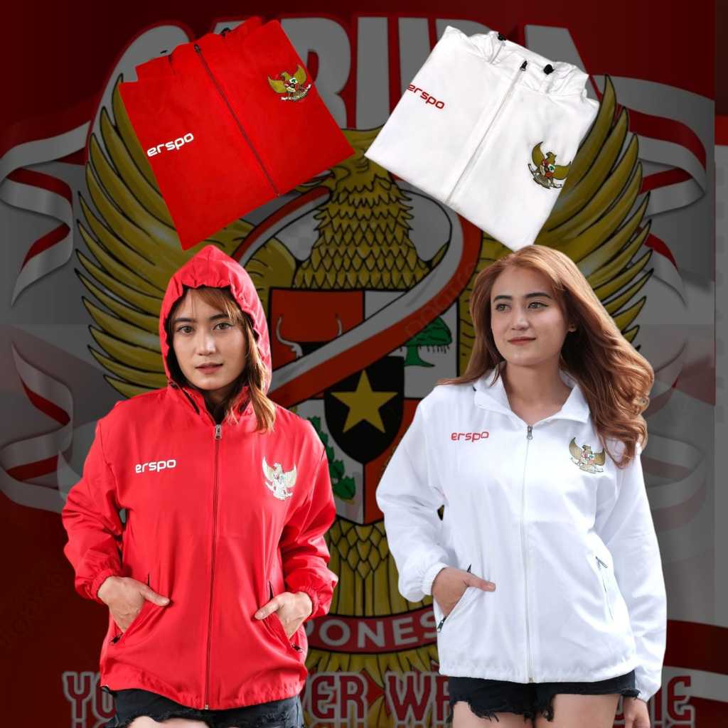 JAKET RUNNING TIMNAS INDONESIA MERAH PUTIH LOGO KARET