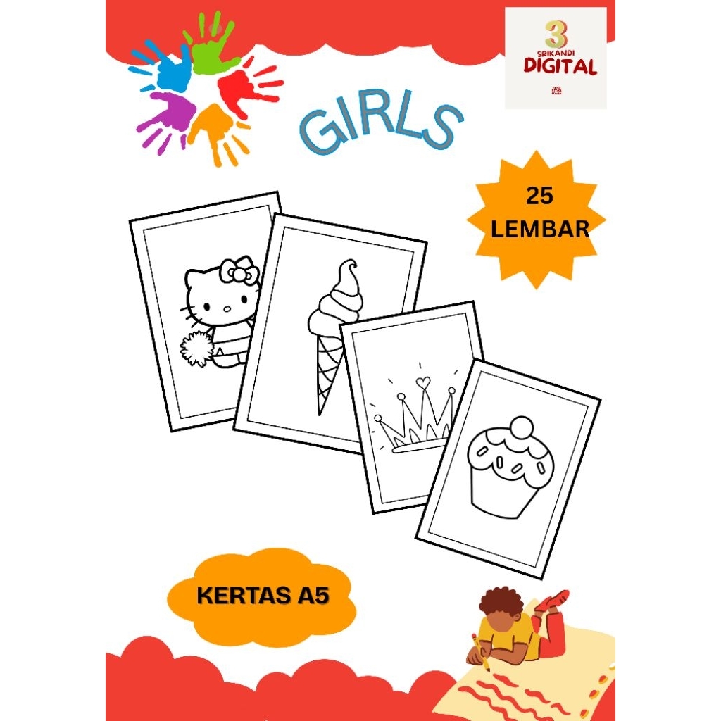 

25 Lembar Kertas Mewarnai Tema Girls Ukuran A5