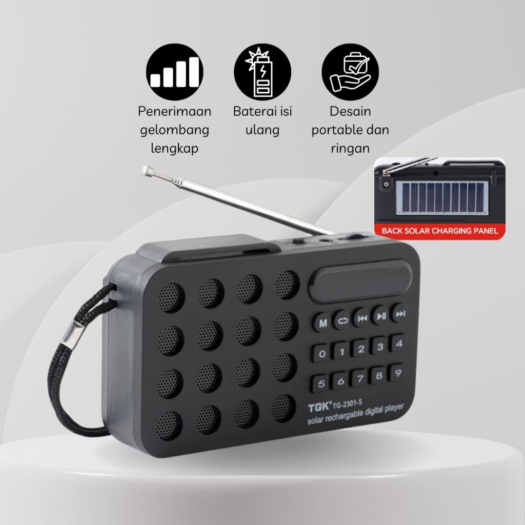 Radio Mini Portable Kecil Bisa di Cas Pocket FM Bluetooth Solar Rechargeable 800mAh