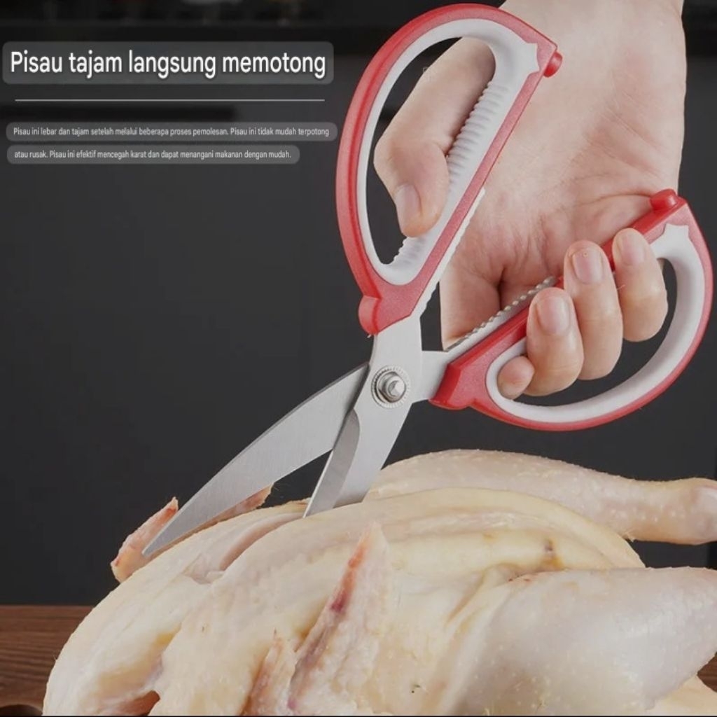 

HMO - Gunting Dapur Serbaguna Super Tajam Anti Karat Multifungsi / Gunting Merah Tebal