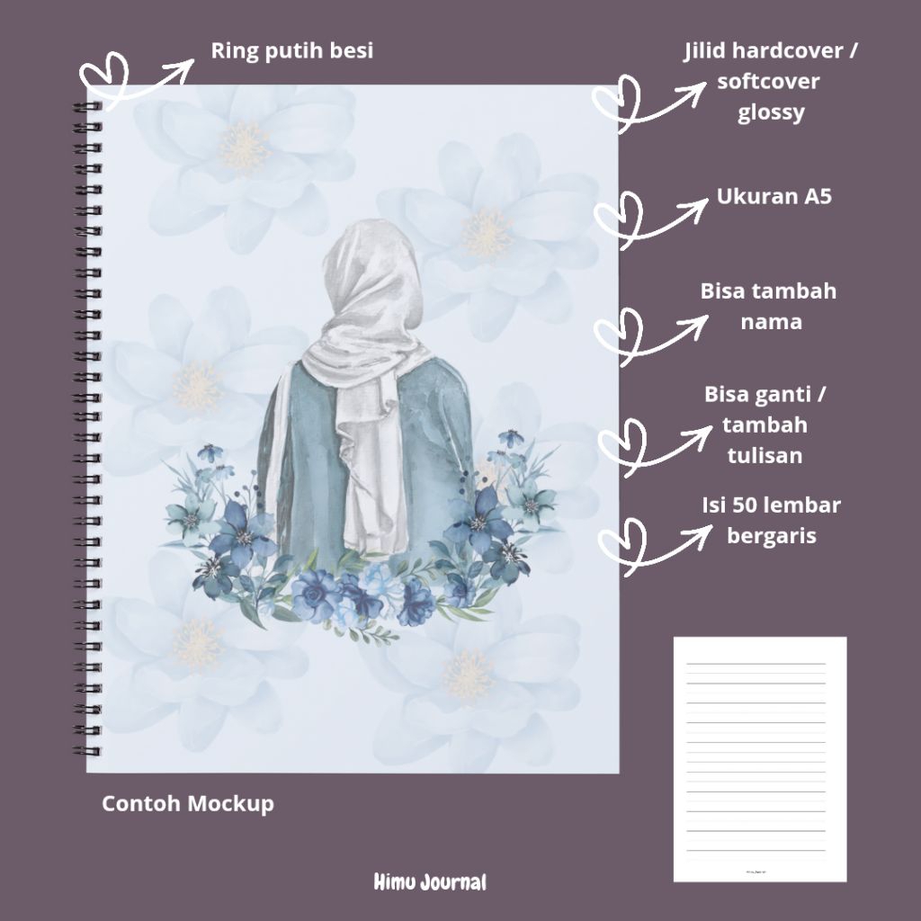 

Notebook custom muslimah himu journal hardcover ukuran A5