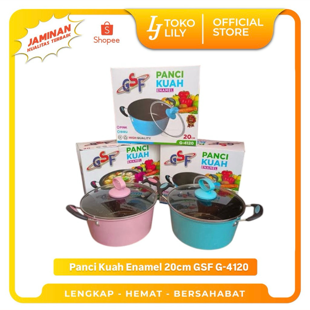 Panci Kuah Enamel 20cm Anti Lengket + Tutup Kaca GSF G-4120