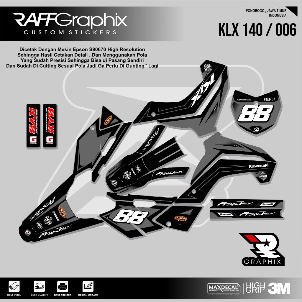 DECAL KLX 140  SUPER GLOSSY KODE 006 - DECAL STICKER KLX - STICKER KLX MURAH - DECAL KLX MURAH