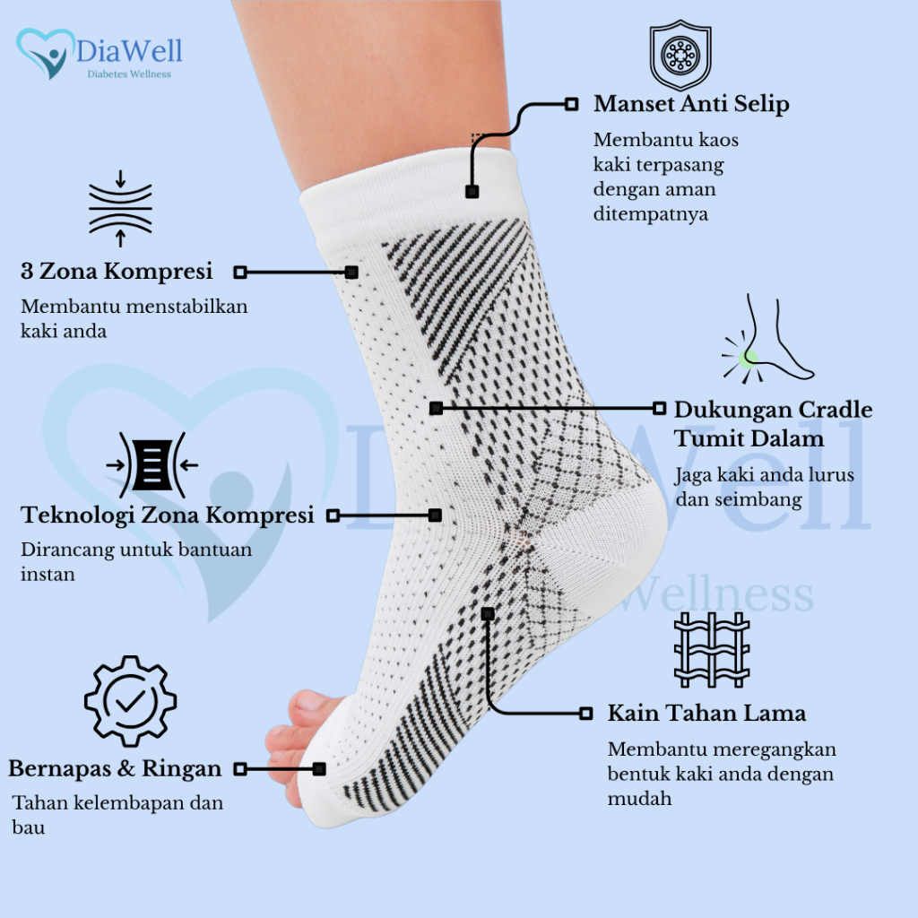 Kaos Kaki Terapi Diawell - Compression Socks Therapy untuk Neuropathy Pria & Wanita