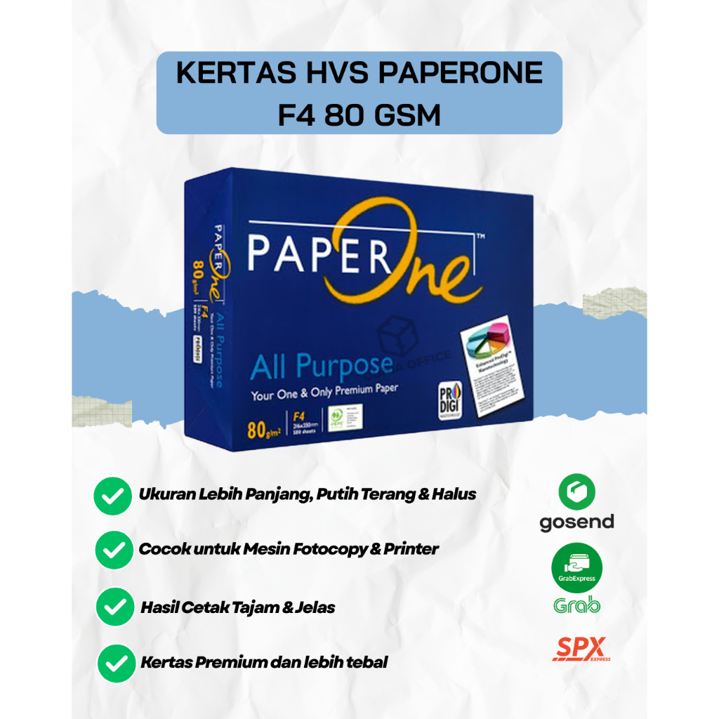 

Kertas HVS Folio F4 80 Gsm PAPERONE Isi 1 Dus (5 Rim)