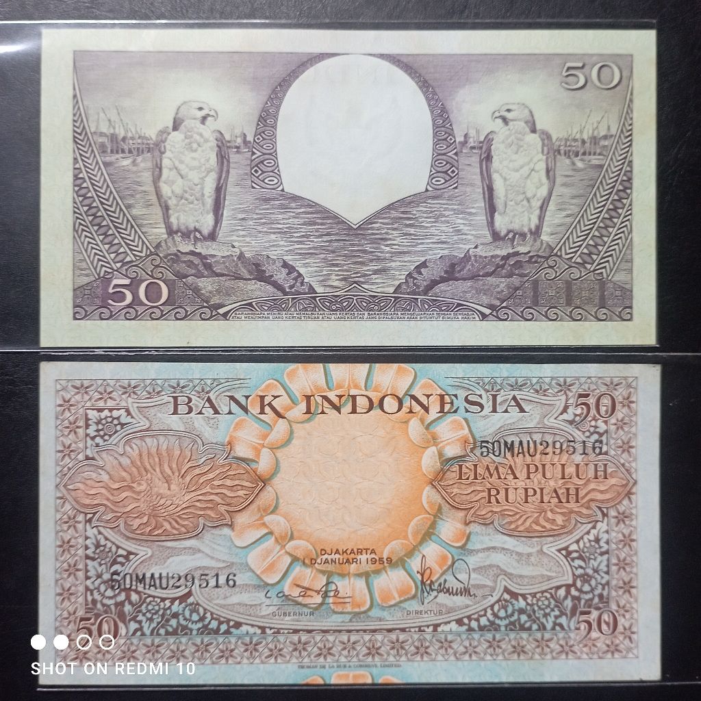 uang kertas 50 rupiah bunga 1959 baru gres asli