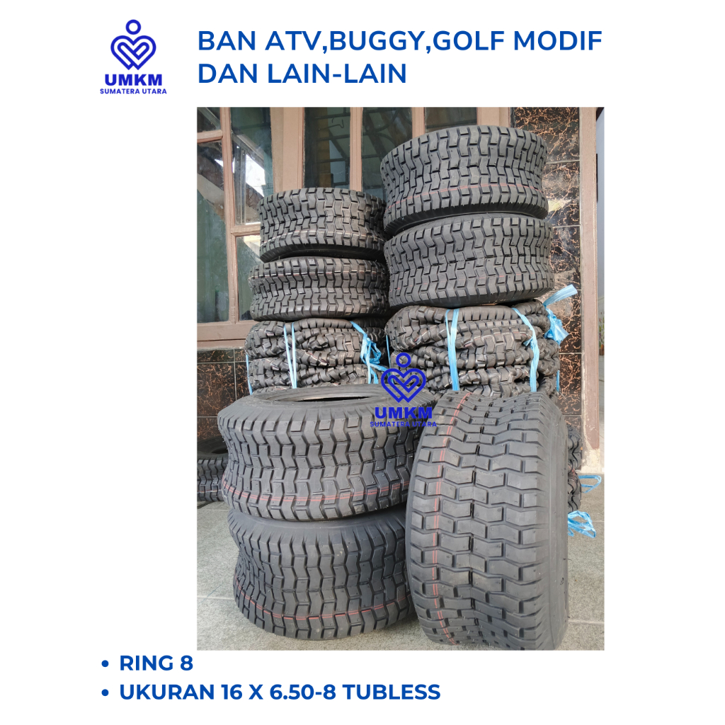 Ban ATV Ring 8 Mini ukuran 16x6.50-8 Tubless 4PR Baru Deli Tire