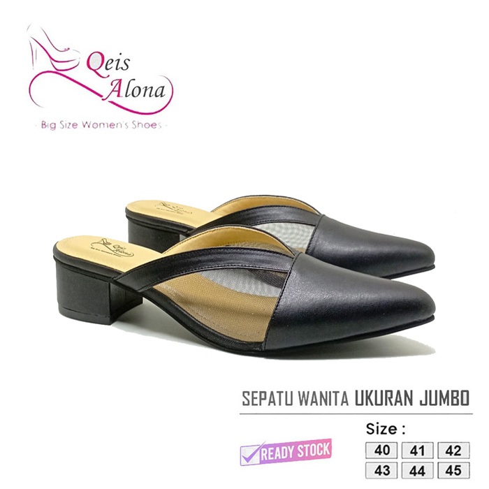 Sepatu Mules Wanita Big Size 40-45 Heels Black Pesta Formal Ibu-Ibu Ukuran Besar Jumbo