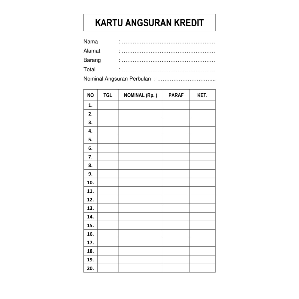 

Kartu Angsuran Kredit Bolak Balik 10,5 CM X 21 CM