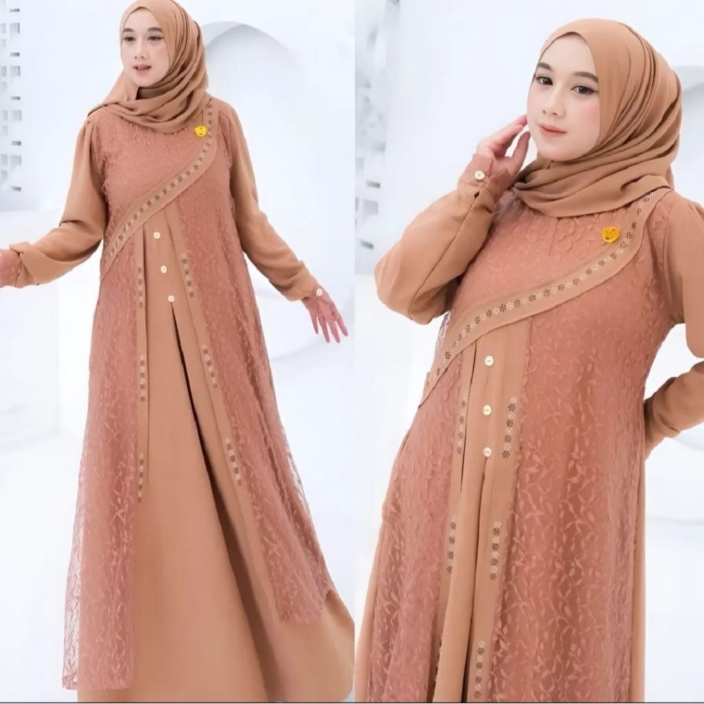 Gamis Free Hijab Pashmina Brukat Pesta Kondangan Wanita Zalfa Dress Lebaran Mewah Elegan Baju Jumbo