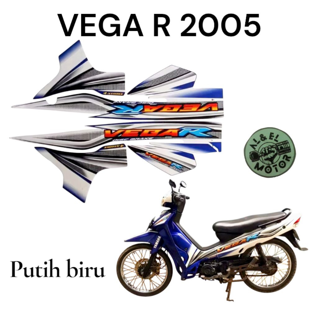 Stiker Striping Lis Body Motor Yamaha Vega r Lama 2005 Putih Biru