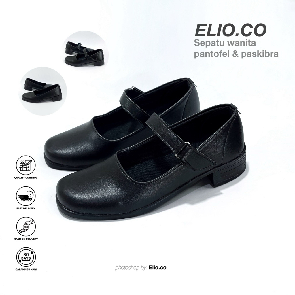 ELIO-Sepatu Pantofel Wanita Sekolah Hitam||Sepatu Pantofel Hitam Paskibra Wanita