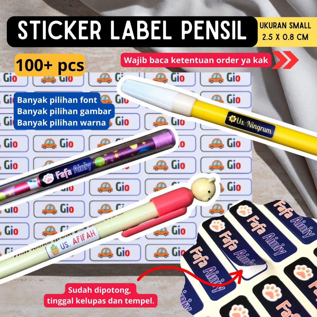 

Sticker Label Pensil Nama Custom Bisa pilih font dan gambar