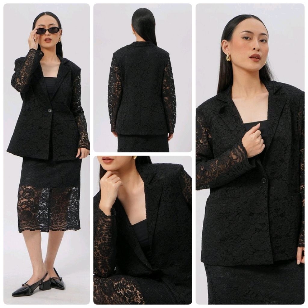 N#w D*y striped one button blazer/ e*TV black lace blazer blazer brokat wanita baju brokat wanita br
