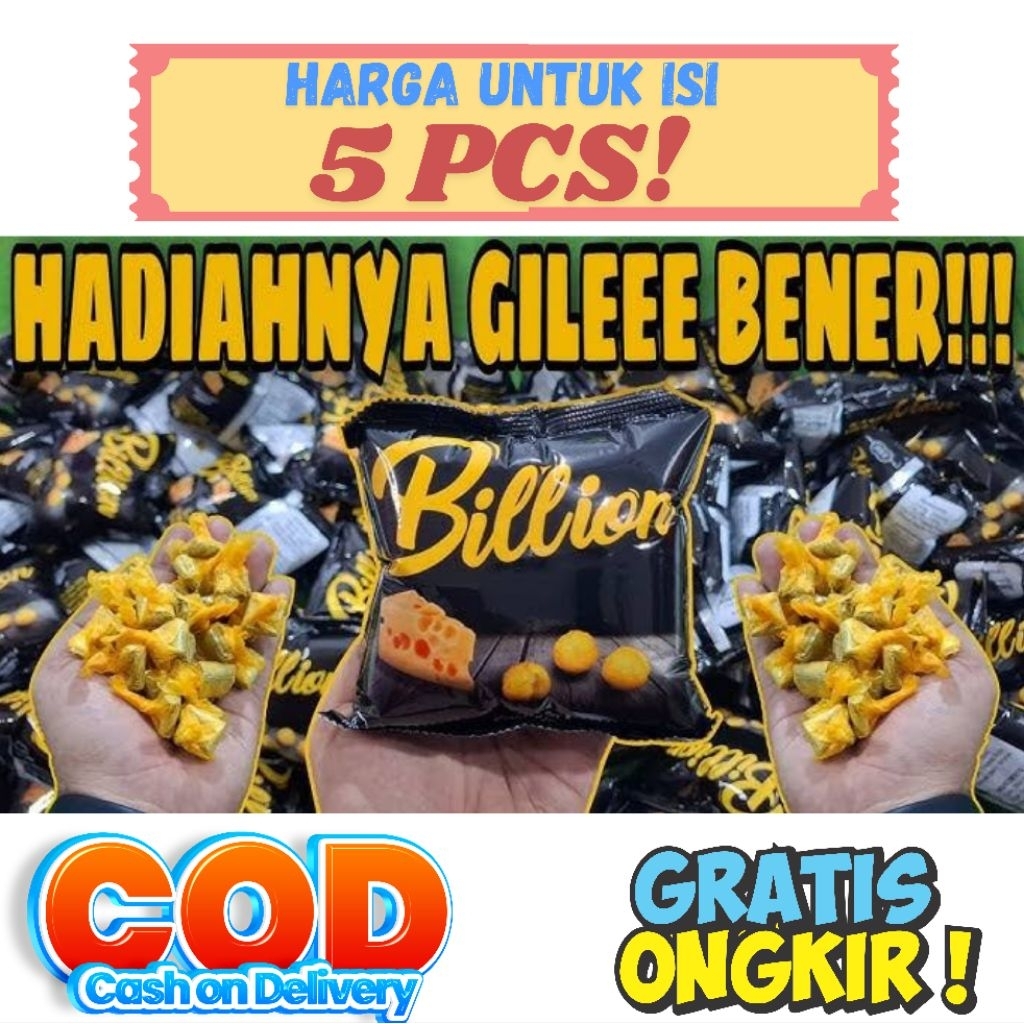 

Ciki Billion berhadiah uang tunai ( HARGA DI ATAS PER 5 PCS ) -Ciki berhadiah uang
