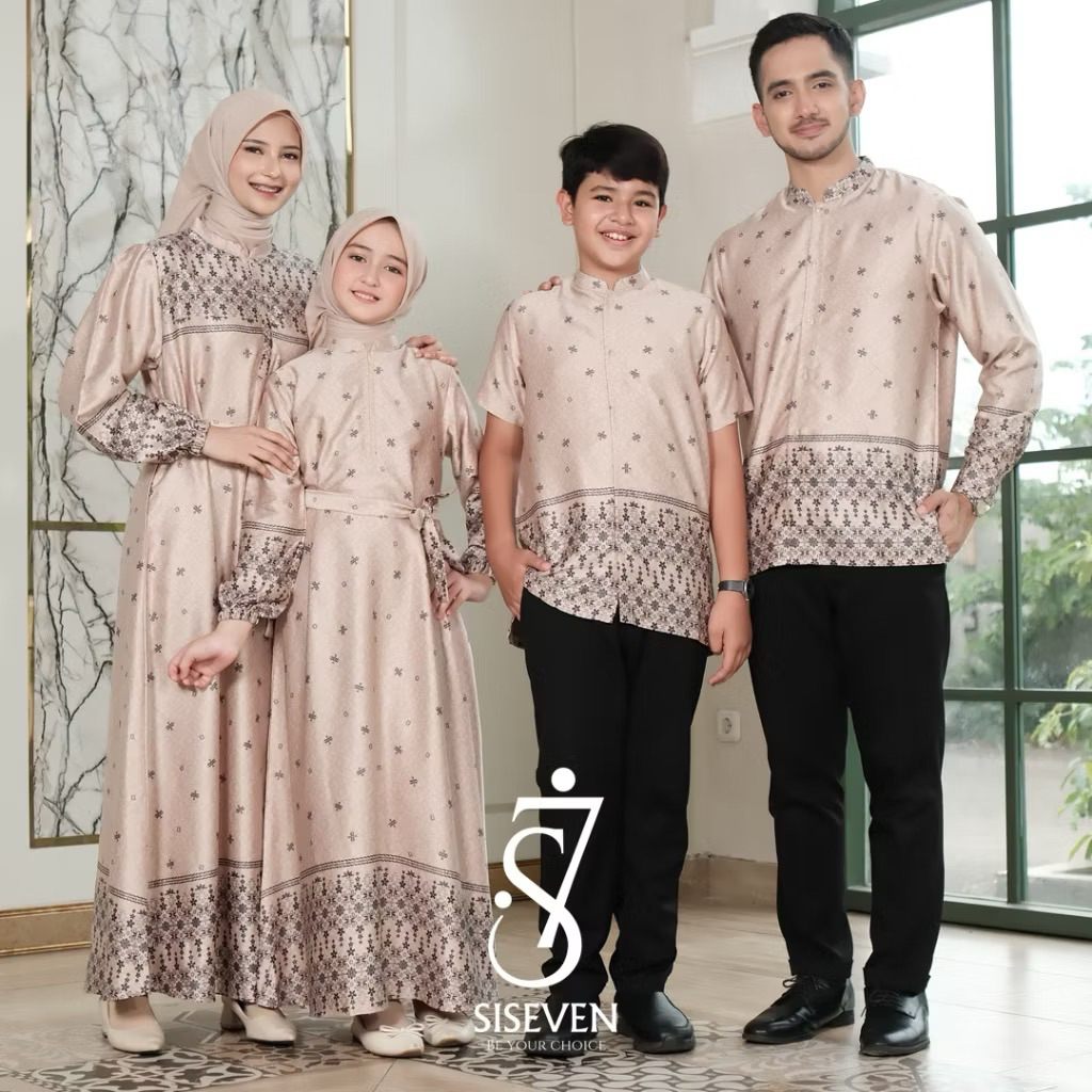 ALFADA.ID Set Couple Sarimbit Keluarga Motif Baju Koko Bapak Anak Laki-Laki Gamis Ibu Anak Perempuan