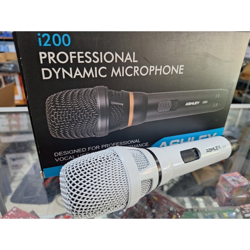 Microphone MIC Cable DYNAMIC KARAOKE PROFESIONAL mic ASHLEY I200 WHITE ORIGINAL